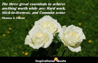 Thomas A. Edison – The three great essentials to achieve anything worth while are: Hard work, Stick-to-itiveness, and Common sense